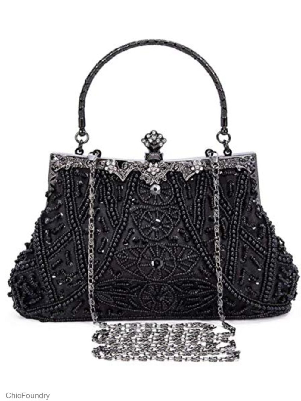 Beaded Sequin Rhinestone Evening Clutch Wristlet Crossbody Party Purse